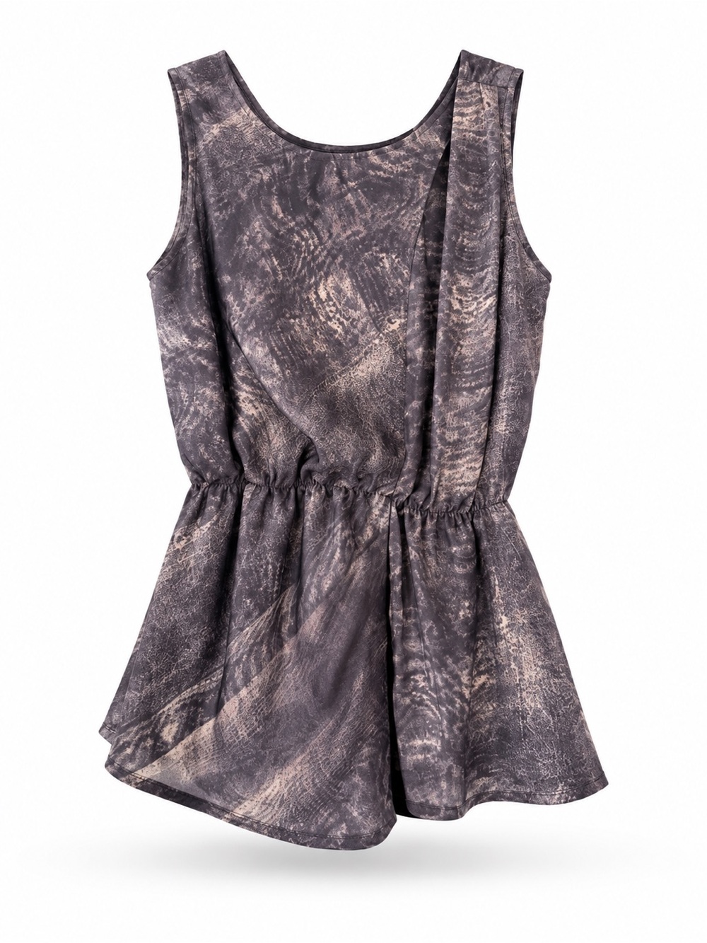 Diesel grey abstract print silky peplum waist sleeveless blouse S